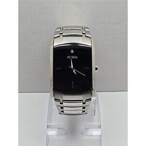 Fossil Arkitekt Watch Mens Tank Black Silver Diamond 5 ATM Quartz New Battery